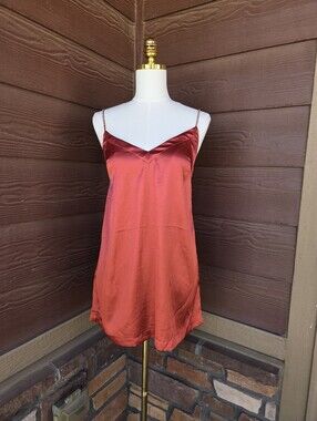 Free People Satin Slip Chemise Nightdress in Rust Orange Women's Size XS